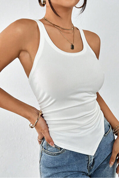 Tarz Cool Γυναικεία Ριμπ Μπλούζα με Λεπτές Τιράντες Slim Fit Basic Καλοκαιριν...