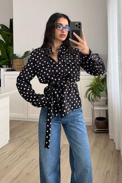 QİMYA BUTİK MİSS NEŞEM Γυναικείο υφασμάτινο πουκάμισο Atlas με όρθιο γιακά, ζ...