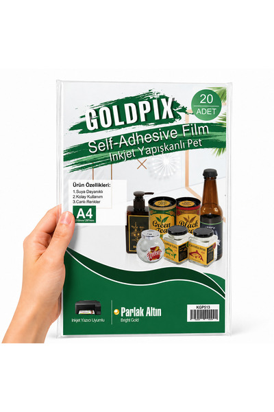 Goldpix A4 Gold Altın Etiket Kağıdı 20 Yaprak Inkjet Uyumlu Kendinden Yapışka...