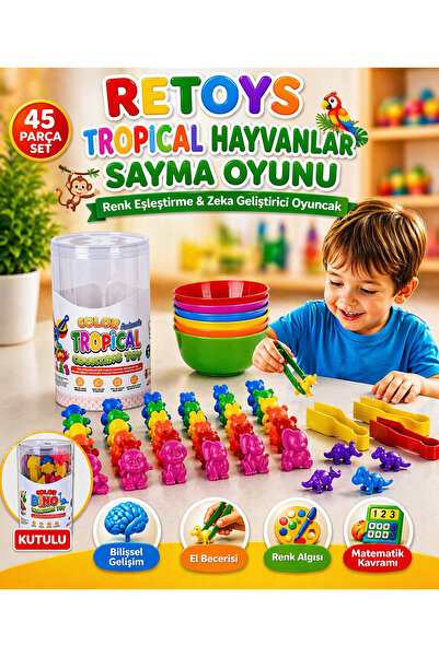 Retoys Tropikal Uzak Doğu Hayvanları Renklerine Ayır Ve Say 45 Parça Renk Eşl...