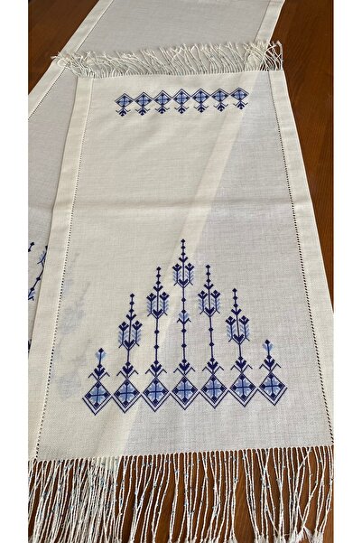 Wonderwoods Etuval linen kumaş üzerine kanaviçe işleme runner ve sehpa örtüsü