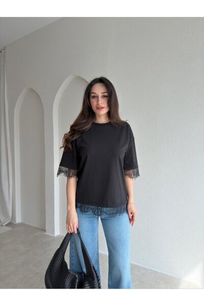 manana fashion Μπλουζάκι Oversize με δαντελένια λεπτομέρεια