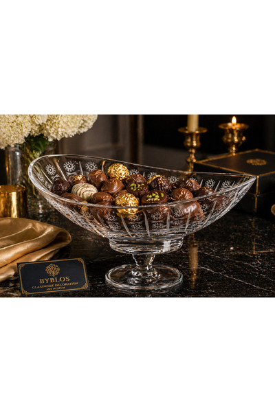 Byblos ✨   Luxury Serving Plate with Stand - Crystal Glass Carved Design Eleg...