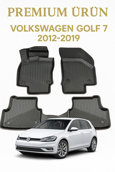 Black Gold Volkswagen Golf 7 Uyumlu 3D Havuzlu Oto Paspas TPE Kauçuk Kaymaz K...