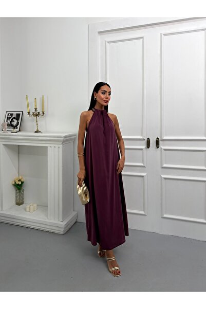 VESS MODA Φόρεμα Modal με λαιμόκοψη Halter και λεπτομέρεια αλυσίδας