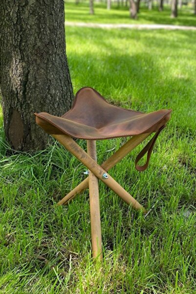 Redpardus Deri Kamp Taburesi – Katlanır Ahşap Ayaklı Outdoor Tabure