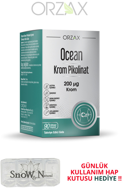 Ocean Krom Pikolinat 90 Kapsül her kapsülde 200 mcg krom + Hap Kutusu HEDİYE