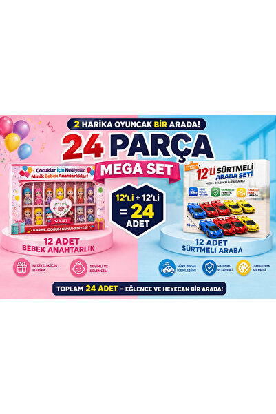KAR TANESİ 24 Parça Oyuncak Seti – 12’li Sürtmeli Araba + 12’li Bebek Anahtar...