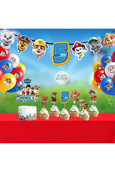 Parti Evreni Paw Patrol Doğum Günü Seti | Yaş Seçenekli Afiş, Pasta Süsü Seti...