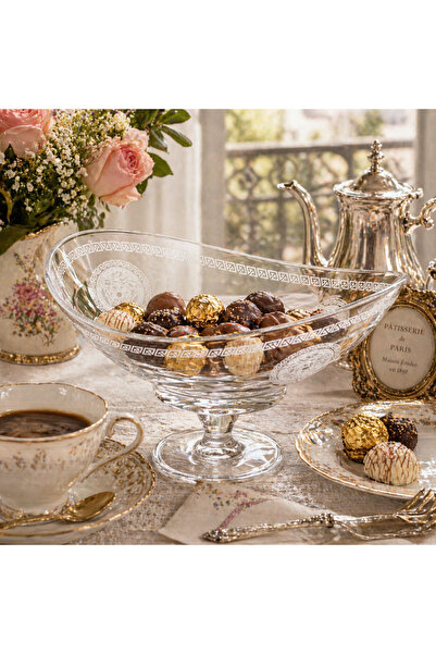 Byblos ✨ Luxury Serving Plate with Stand - Crystal Glass Carved Design Elegan...