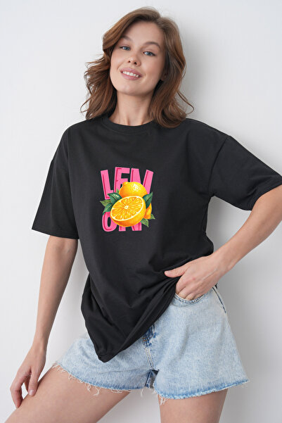 TREND EMMODA Tricou negru pentru femei, în stil de vară, plin de viață și pro...