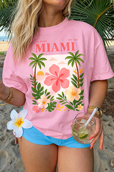 Velostra Women's Miami Printed Oversize Comfortable Daily Use Combed Cotton T...