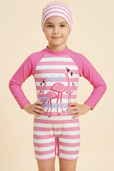 MODANINO Σετ μαγιό για κορίτσια-Μακρυμάνικο μαγιό και σκουφάκι 4-12 ετών 12639N