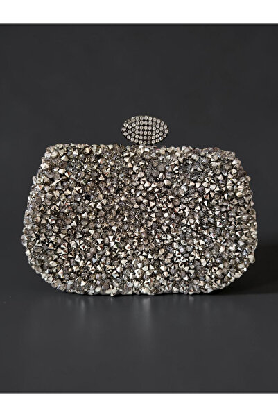 Dilora Kadın Kristal Taşlı Abiye Çanta Clutch Portföy Zincir Askılı Parlak Ge...