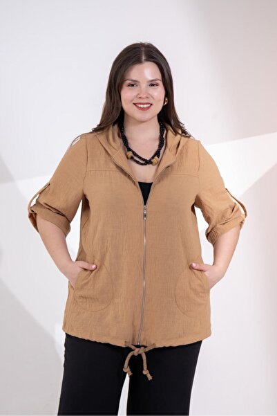 Roxxlen Γυναικείο μπουφάν μεγάλου μεγέθους με κουκούλα και φερμουάρ