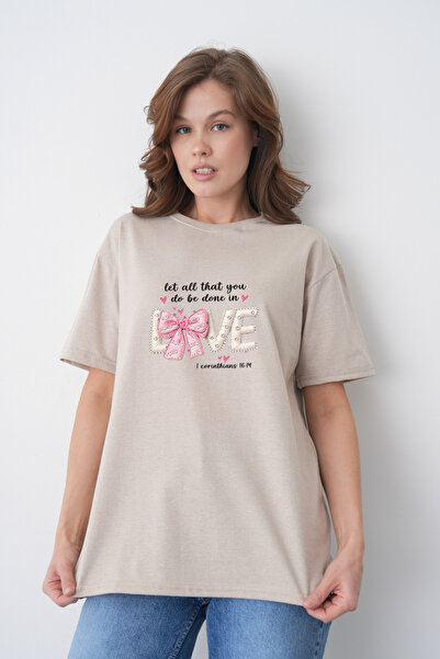TREND EMMODA Tricou de damă, cu fundă roz, cu perle albe, cu imprimeu estetic...