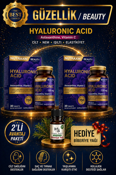 Nutraxin 2 Adet Hyaluronik Asit -(Astaksantin - C Vitamini) 30 Adet Tablet 15...