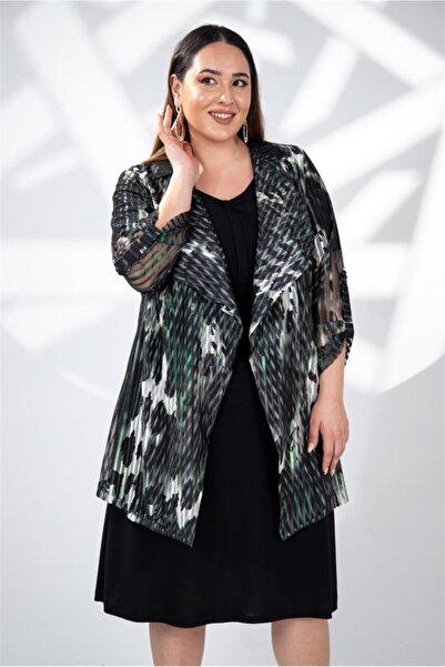 Roxxlen Γυναικείο Σετ Σιφόν Δύο Τεμαχίων με Μπουφάν σε Μεγάλο Μέγεθος