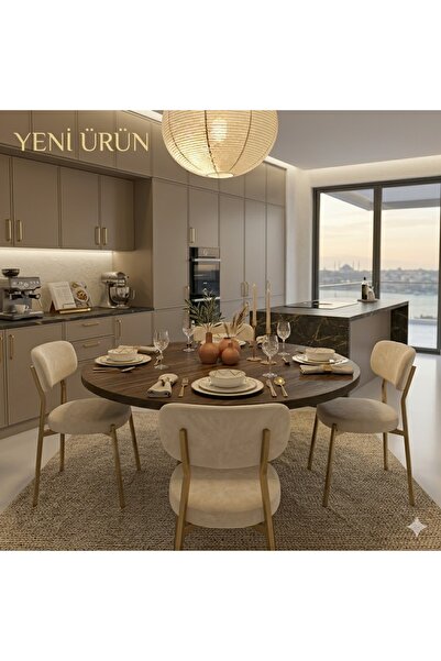EDMONDA EV AKSESUAR LİZBON MUTFAK MASASI TAKIMI YEMEK ODASI TAKIMI 100 CM ÇAP...
