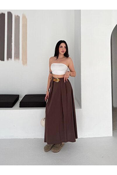 Gugus Γυναικεία μακριά φούστα με λεπτομέρεια ζώνης και πιέτες, 100 εκ. ΜΗΚΟΣ,...