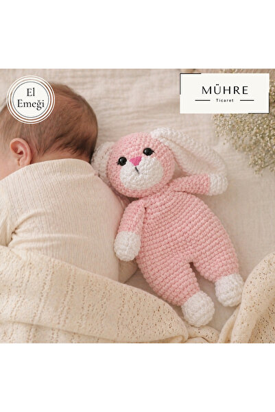 mühre 24CM İlk Arkadaşım Kız Çocuğu Amigurumi Organik Tavşan Uyku Arkadaşı Pembe