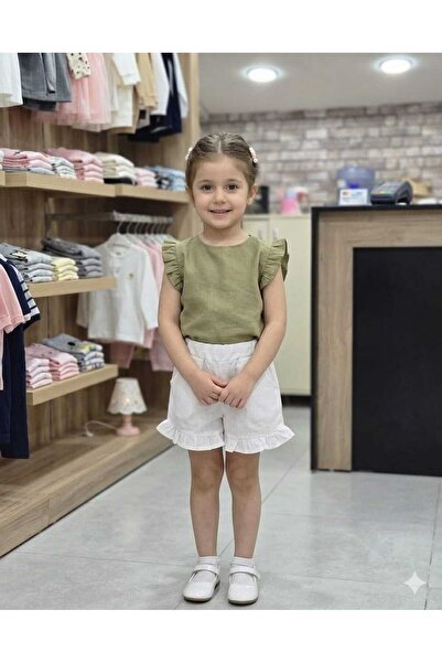 KAYAKİDS Girl's Holiday White Shorts Green Blouse Set Girl's Stylish Wedding ...