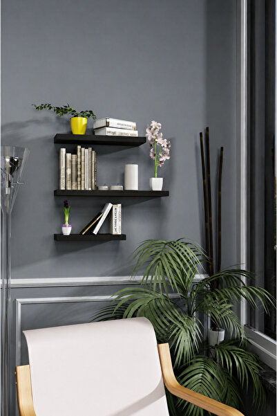 Modern Black 3-Piece Set Multi-Purpose Living Room Wall Shelf