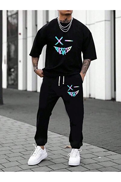 PAVRO Unisex Oversize Σετ Φόρμας με Μικτό Σχέδιο και Στάμπα, Άνετο Σετ Φόρμας...