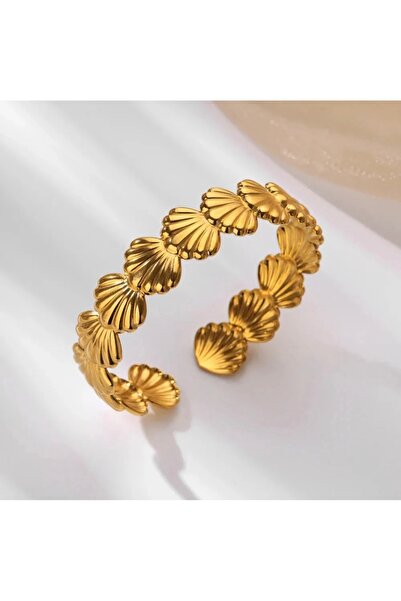 CALIMA 304 Stainless Steel 18K Gold Plated Shell Pattern Open Cuff Bangle - E...