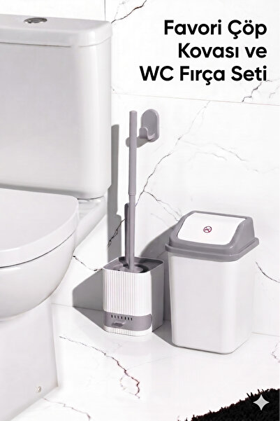 Citim Favori 10 Litre Banyo Çöp Kovası ve Klozet Fırçası Duvara Yapıştırmalı