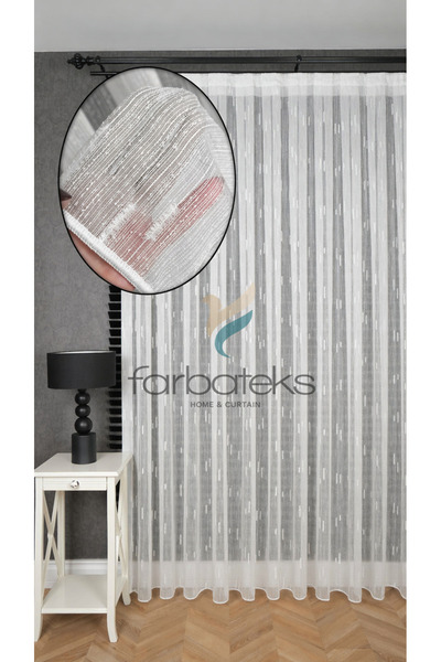 farbateks Νέα Σειρά Κουρτίνα Τούλι Τριών Στρώσεων με Ριγέ και Στικτό Σχέδιο, ...