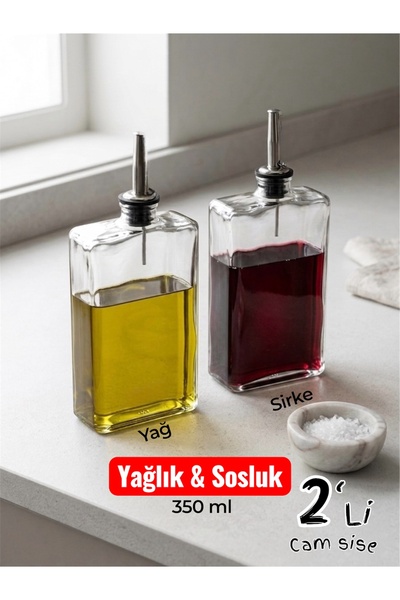 Dem Home 2'li Gümüş Kare Yağlık Sirkelik Seti 350 ML - Zeytinyağı Sıvı Yağı Ş...
