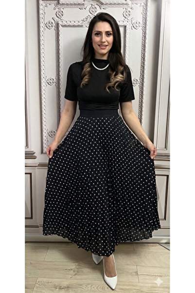 styleFlex Fusta plisata midi cu buline si talia pe elastic
