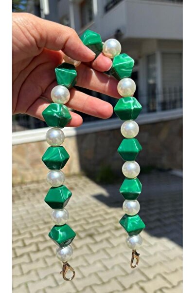 angel çanta aksesuar 40 εκ. Πράσινη τσάντα με πέρλες και λαβή με γάντζο