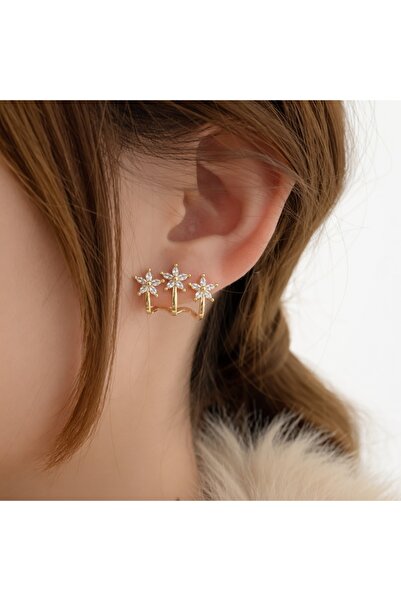 ATALYA ACCESSORY Starry Baguette Stone Gold Color Women's Steel Earrings
