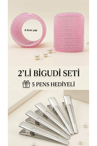 irtihal 2'li cırtlı yapışkanlı bigudi seti 5'li pens HEDİYE 4.5 cm çapında