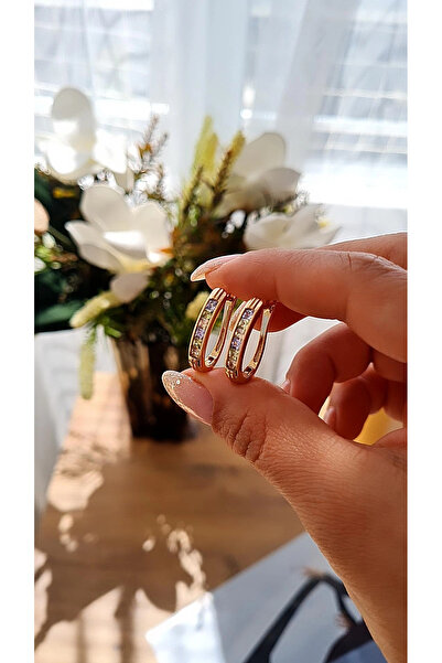 XUPING JEWELRY Renkli Taş Sıralı Rose Halka Küpe