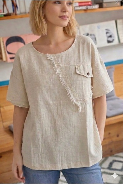 AYASOFYA OTANTIK Γυναικεία μπλούζα σε μπεζ χρώμα με λεπτομέρειες από διχτυωτό...