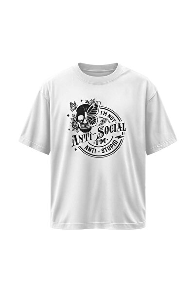 buzagi tasarım ürünleri Anti  Oversize Unisex White T-Shirt