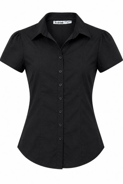 Hola Lady Black Short Sleeve Fitted Shirt Hl21
