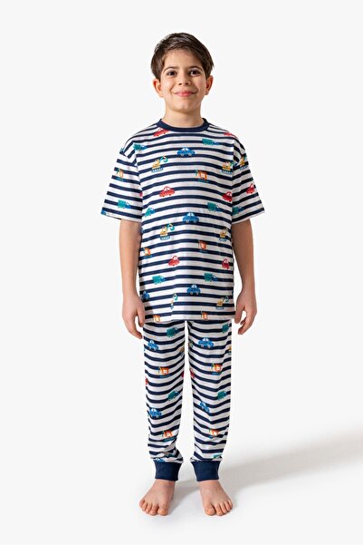 Esrabutik Cotton Boys' Pajama Set – Fun Vehicle Pattern