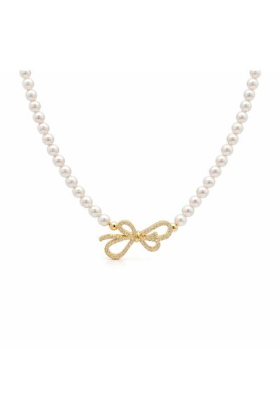 Bijuteria SORELLY Επιχρυσωμένη αλυσίδα από ασήμι 925 με μαργαριτάρια και φιόγκο