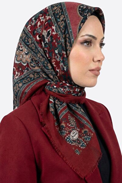 hadiora Women's Red Petrol Ethnic Floral Patterned Flared Scarf