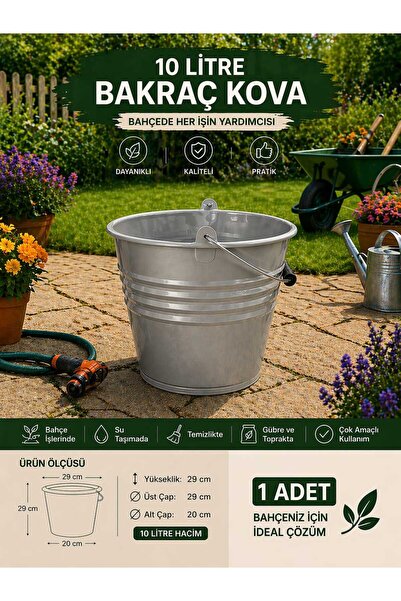 zemihra Metal Saplı Gümüş Gri Bakraç Kova Banyo Mutfak Bahçe Çok Amaçlı Saplı...