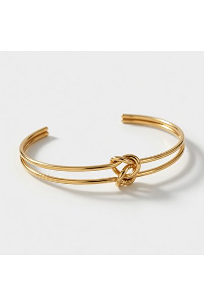 CALIMA 304 Stainless Steel 18K Gold Plated Knot Cuff Bangle - Minimalist Doub...
