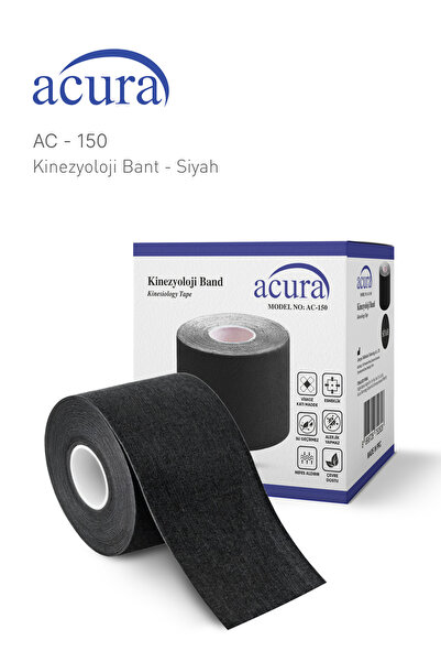 Hipoalerjenik Yüz ve Vücut Uyumlu Kinesyo Tape Ağrı Bandı - 5m x 5cm (AC-150) Siyah