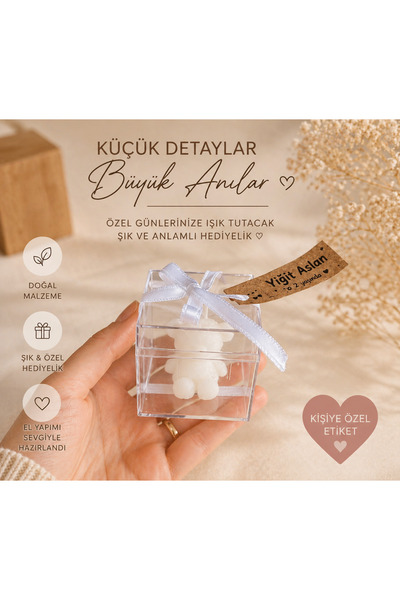 F&A Candle 50 ADET Kişiye Özel El Yapımı Ayıcık Mum – Vanilya Kokulu Nikah Ni...