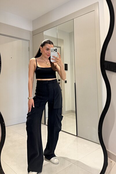 Gizem Ecemiş Claira Siyah Tensel Kargo Pantolon