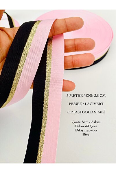 3 Meter Width 3.5 Cm Pink, Navy Blue Middle Gold Silvery Bag Hanger, Piping, Seam Closer, Decorative Ribbon