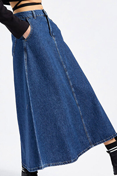 Ottawe Regular Fit Yüksek Bel Düğmeli A-Line Cepli Casual Esnemeyen Denim Jea...
